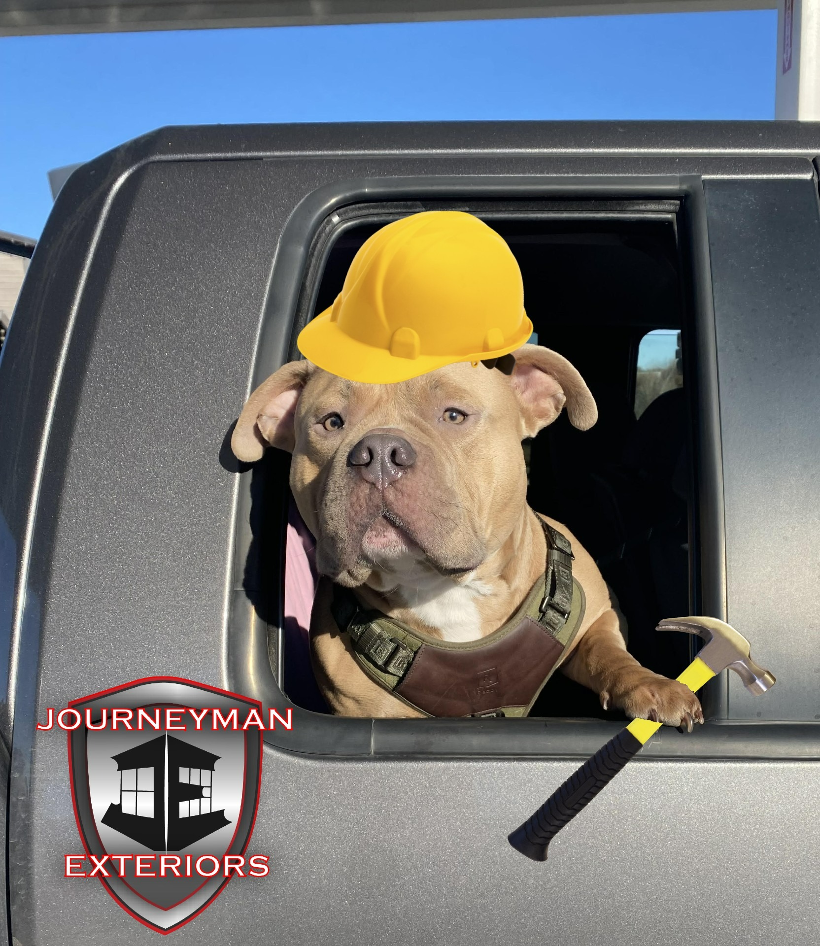 Quality control Clutch the Journeyman Exteriors pit bull mascot